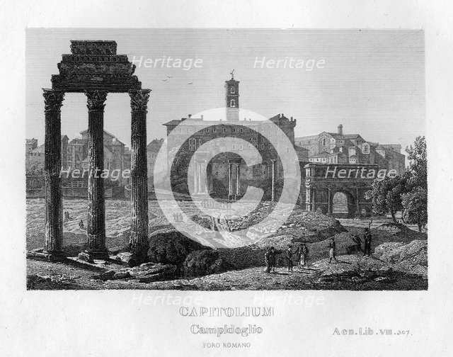 The Capitoline Hill and the Palazzo Senatorio from the Forum Romanum, Rome, c1833. Artist: Unknown
