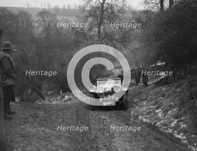 Alvis Silver Eagle of EW Bass competing in the Sunbac Colmore Trial, Gloucestershire, 1933. Artist: Bill Brunell.