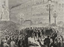 The Spanish Estudiantina - Serenade in the Opera Square, March 7, 1878, Paris Carnival of 1878. Creator: Unknown.