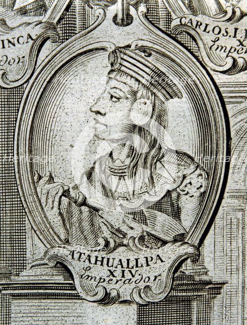 Atahualpa (1500-1533), last emperor of Peru, detail of engraving 'Astronomical and Physical Obser…