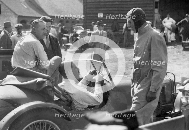 Earl Howe beside a Riley 9 Brooklands at the MAC Shelsley Walsh Hillclimb, Worcestershire, c1930s. Artist: Bill Brunell.