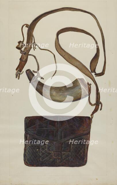 Bullet Pouch and Powder Horn, c. 1937. Creator: Cecil Smith.