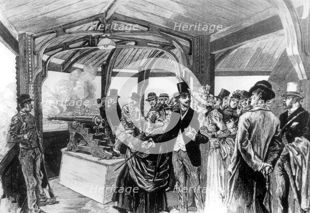 Cannon firing at noon, Eiffel Tower, Paris, 1889. Artist: Unknown