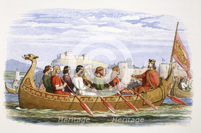 The barge of Edgar manned by eight kings on the Dee, 973 (1864). Artist: James William Edmund Doyle