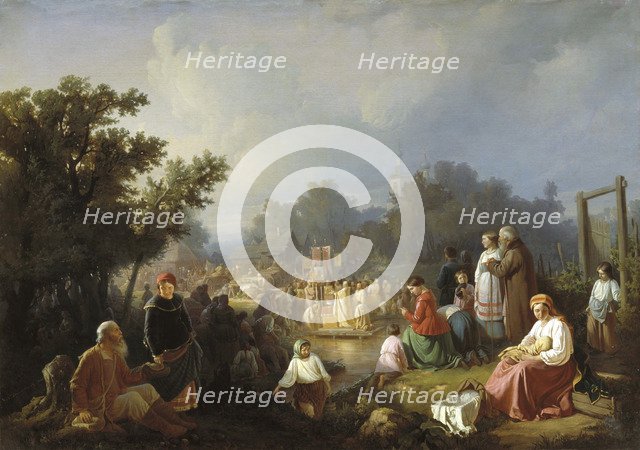 The Blessing of Waters in a country village', 1858.  Creator: Trutnew, Ivan Petrovich (1827-1912).