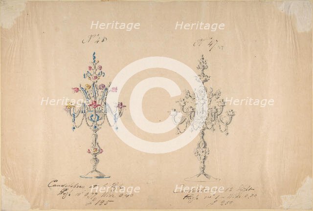 One of Twenty-Three Sheets of Drawings of Glassware (Mirrors, Chandeliers, Goblets, etc.), 1850-80. Creator: Compagnia di Venezia & Murano.