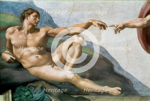 The Creation of Adam. Detail (Sistine Chapel ceiling in the Vatican), 1508-1512. Creator: Buonarroti, Michelangelo (1475-1564).