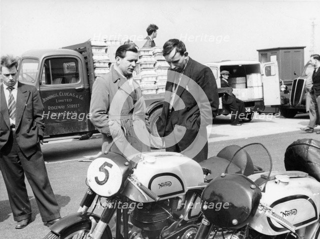 John Surtees with Norton motorcycles, 1954. Artist: Unknown