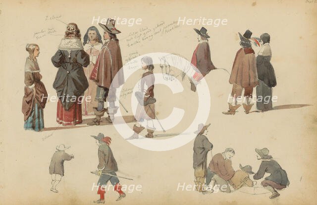 Figures in seventeenth-century clothing, 1852. Creator: Cornelis Springer.