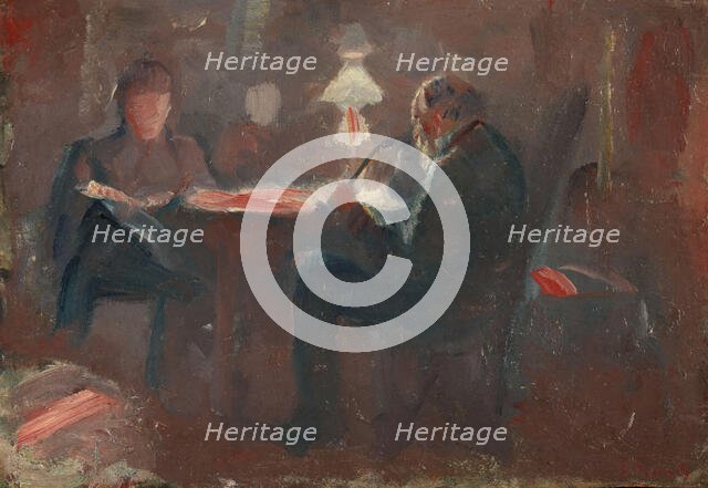 Around the Paraffin Lamp, 1883. Creator: Edvard Munch.