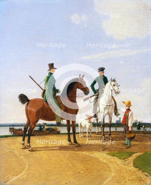 Hunter and Lord at the River Isar with View of Munich, 1823. Creator: Wilhelm von Kobell (German, 1766-1853).