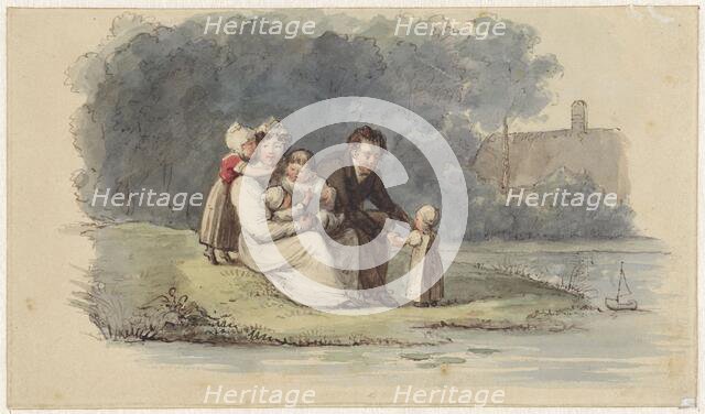 Family sitting on the water, 1828. Creator: Christiaan Julius Lodewijk Portman.