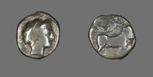 Coin Depicting the Nymph Parthenope, late 5th-4th century BCE. Creator: Unknown.