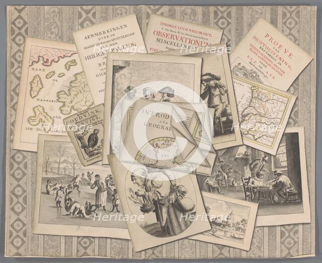 Trompe l'oeil with prints, maps and publications, in or after 1748. Creator: Anon.