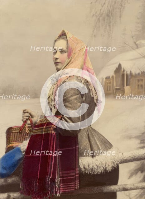 Young girl in fur-trimmed jacket with scarf, 1886-1910. Creator: Helene Edlund.