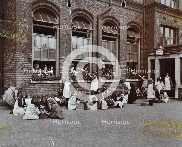 Nature class in the playground, Albion Street Girls School, Rotherhithe, London, 1908. Artist: Unknown.