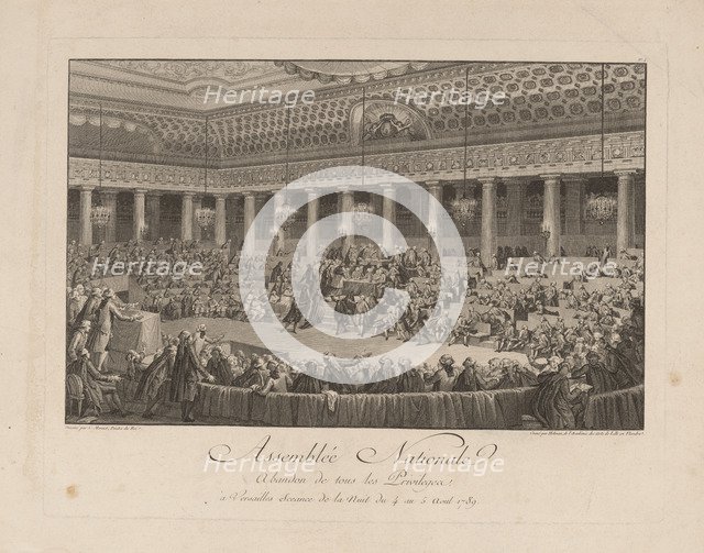 The Night of August 4, 1789 in the National Assembly, 1790. Artist: Helman, Isidore Stanislas (1743-1806/9)
