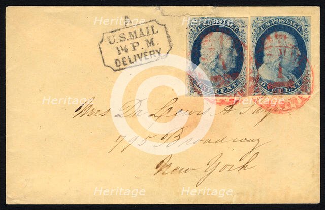 New York Carrier cancel cover, c. 1855. Creator: Unknown.