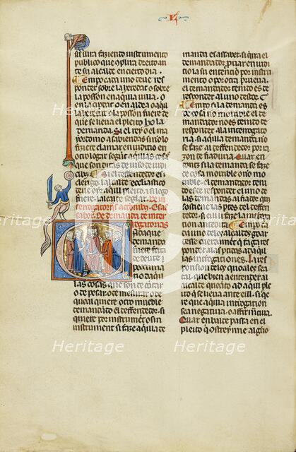 Initial C: Two Attorneys and Clients before a Judge; Vidal Mayor, about 1290-1310. Creator: Unknown.