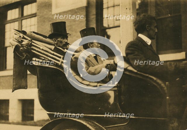 Komura and Takahira arriving at peace conference building, 1905. Creator: Unknown.