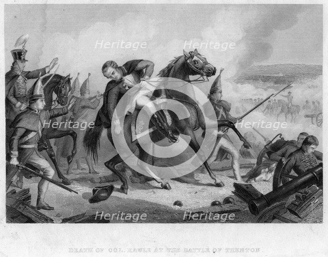 The death of Colonel Rawle at the Battle of Trenton, 1776. Artist: Unknown