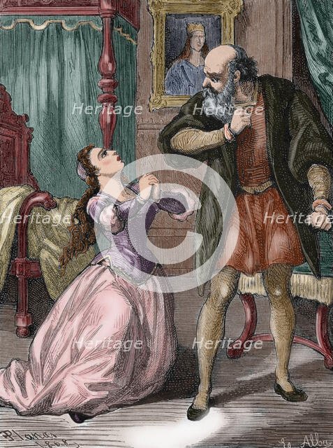 Juliet begs her father's pardon, 1868.  Creator: Alba.