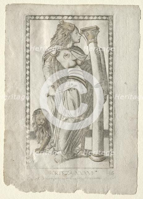 Forteza (from the Tarocchi, series B: Cosmic Principles & Virtues, #36), before 1467. Creator: Master of the E-Series Tarocchi (Italian, 15th century).