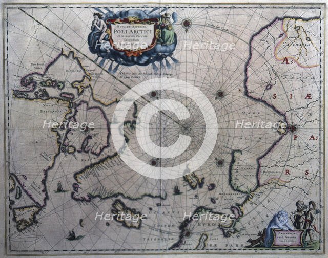 Nova et Accuratta Poli Arctici et Terrarum Circum Descriptio', Map of the Arctic Circle, 18th cent. Creator: Jansonium, Ioannem (18th century).