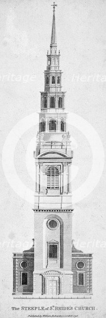 Steeple of St Bride's Church, Fleet Street, City of London, 1795. Artist: Unknown