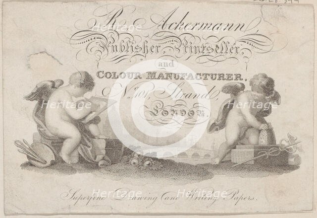 Trade Card for R. Ackermann, Publisher, Printseller, and Color Manufacturer, 19th ..., 19th century. Creator: Anon.
