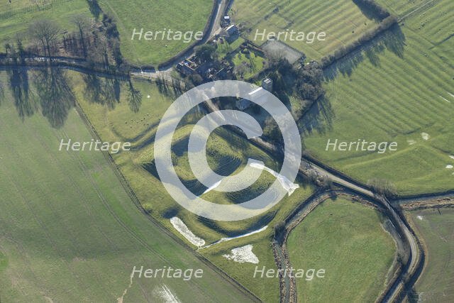 Motte and bailey castle and fishpond earthwork, Lilbourne, Northamptonshire, 2023. Creator: Damian Grady.