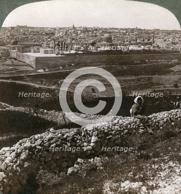 Jerusalem, as seen from the south-east, showing the site of the temple, Palestine, 1900s.Artist: Underwood & Underwood