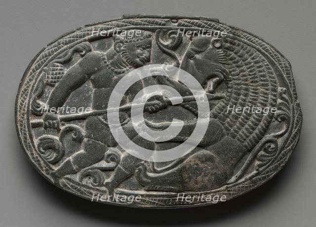 Lid with Combat between a Man and a Lion, c. 200s-300s. Creator: Unknown.