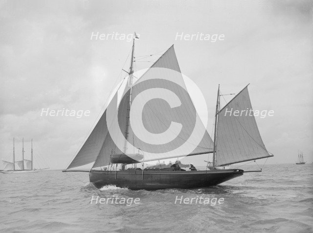The yawl 'Moosk' under way, 1912. Creator: Kirk & Sons of Cowes.