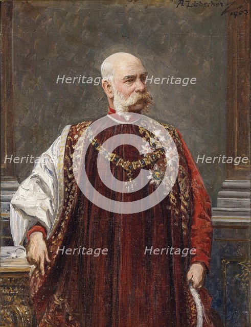 Portrait of Franz Joseph I of Austria as Grand Master of the Golden Fleece, 1903. Artist: Liebscher, Adolf (1857-1919)