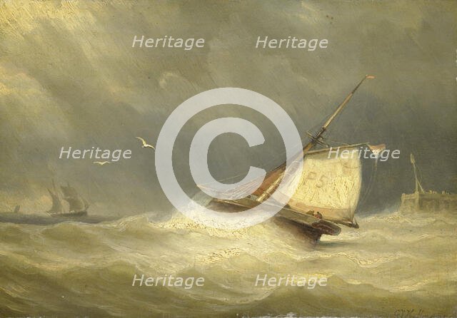 Rough Sea with Sailing Vessels, 1850-1859. Creator: Georges Johannes Hoffmann.