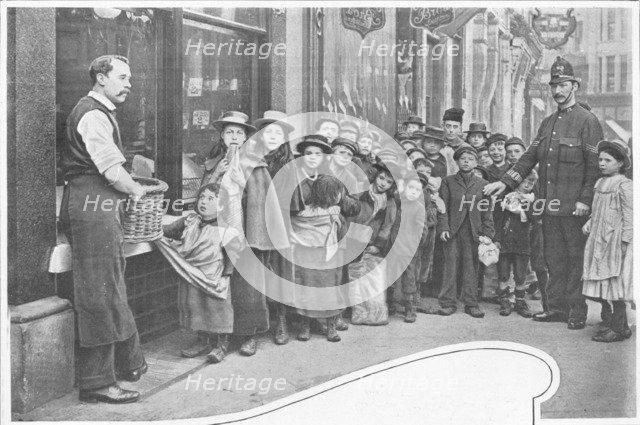 Waiting for parcels of food, Cheapside, c1903 (1903). Artist: Unknown.