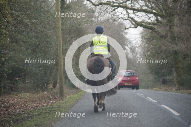 Rider on horseback on country road in New Forest 2014 Artist: Unknown.