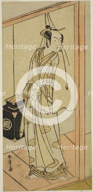 The Actor Arashi Sangoro II as the Hairdresser Obana Saizaburo in the Play Koi Musume..., c. 1776. Creator: Shunsho.