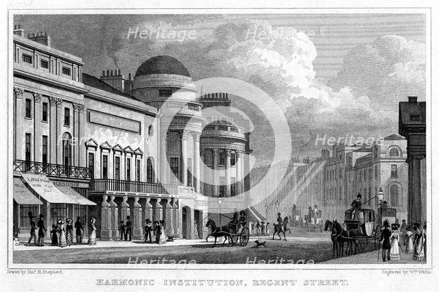 Harmonic Institution, Regent Street, 1828.Artist: W Wallis