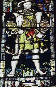Stained glass depiction of King Henry VIII of England, Canterbury Cathedral. Artist: Unknown