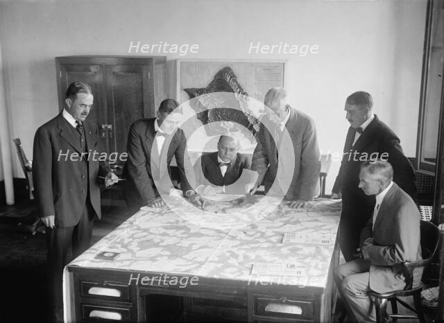 Army War Game - Lt. Col. D.E. Aultman; Lt. Col. J.A. Shipton; Major L. Wahl; Col. George H..., 1917. Creator: Harris & Ewing.