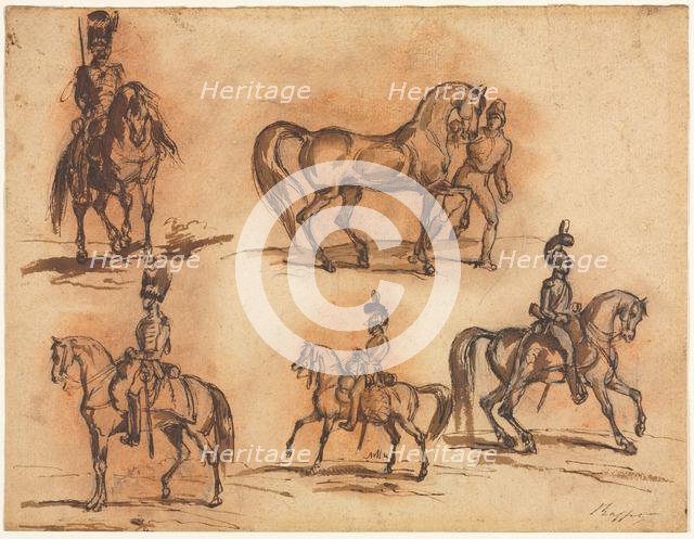 Five Equestrian Studies: Cavalrymen, mid 19th century. Creator: Auguste Raffet (French, 1804-1860).
