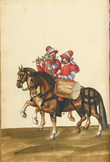 A Drummer and a Flute Player on Horseback, about 1560-1570. Creator: Unknown.