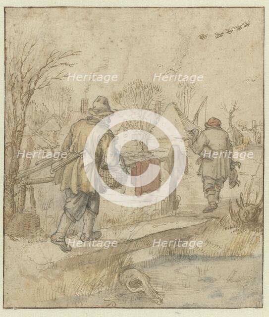 Return of the Duck Hunters / verso: Sketches of Ships and of a Man in Winter Clothing, c.1610-c.1615 Creator: Hendrick Avercamp.