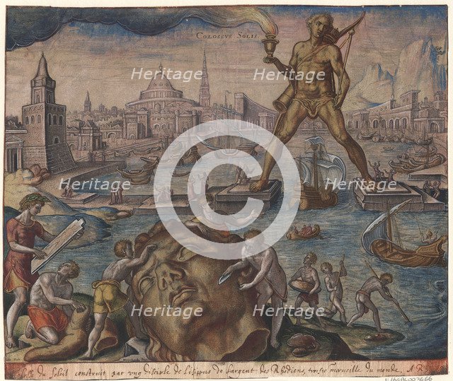 The Colossus of Rhodes (from the series The Eighth Wonders of the World) After Maarten van Heemskerck, 1572. Artist: Galle, Philipp (1537-1612)