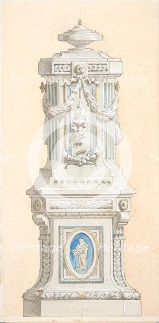 Design for an ornamented stone pedestal surmounted by an urn, 1830-97. Creators: Jules-Edmond-Charles Lachaise, Eugène-Pierre Gourdet.