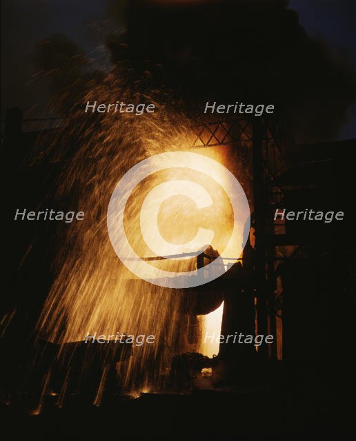 Bessemer converter (iron into steel), Allegheny Ludlum Steel[e] Corp., Brackenridge, Pa., (1941?). Creator: Alfred T Palmer.