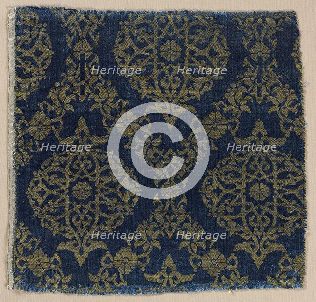 Lampas with foliate medallions in ogival lattice, 1400s. Creator: Unknown.