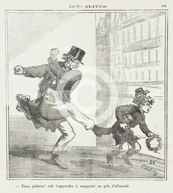 Tiens, Polisson! Cela t'apprendra à remporter un prix d'allemand, 1870. Creator: Cham.